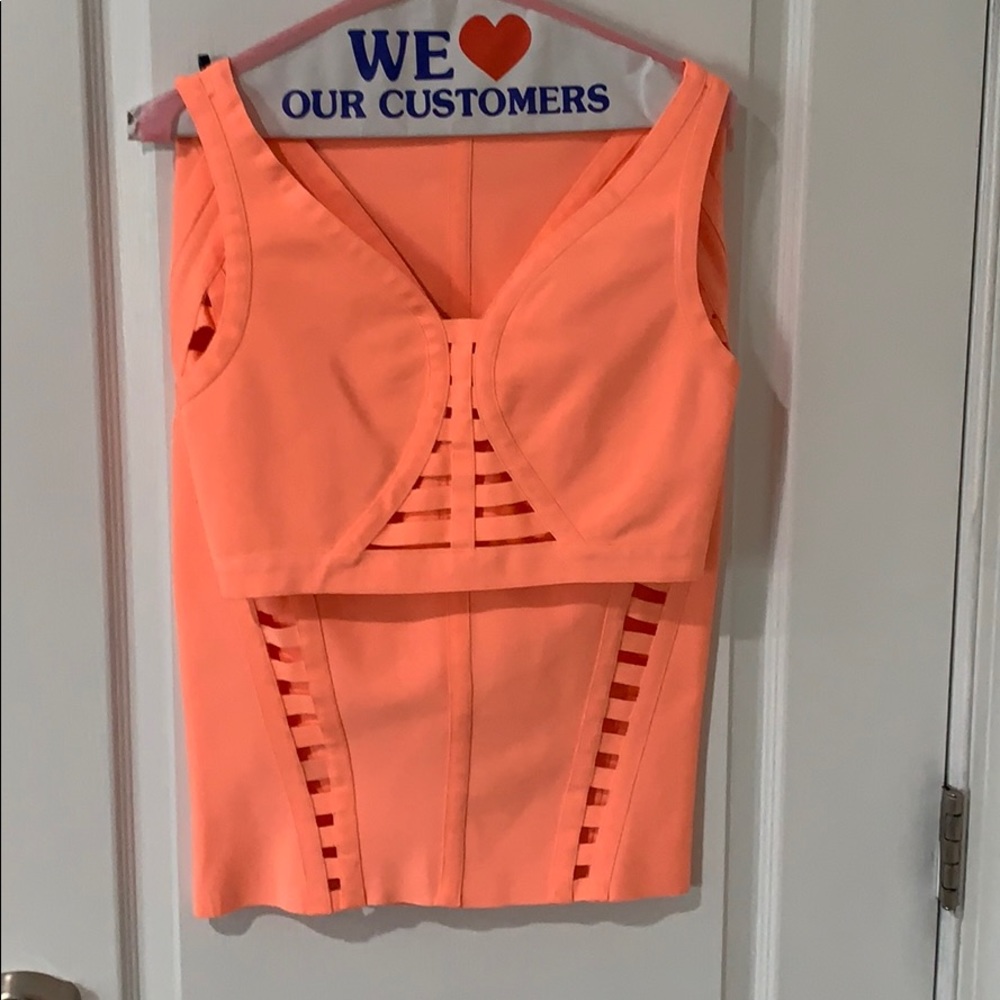 Coral color two piece body con